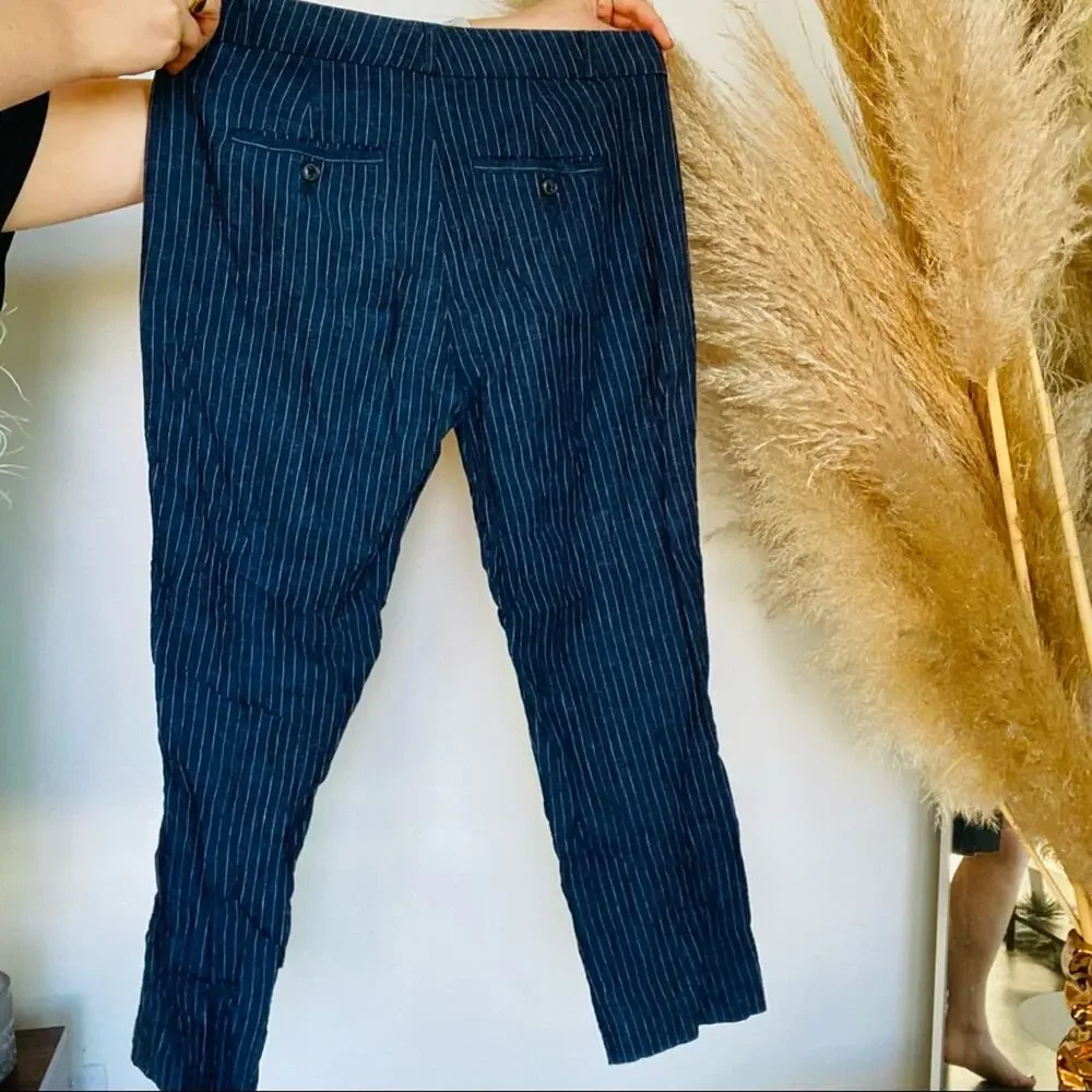 BANANA REPUBLIC Navy Blue White Pin Stripe Trousers Cropped Skinny Slim Pants 4